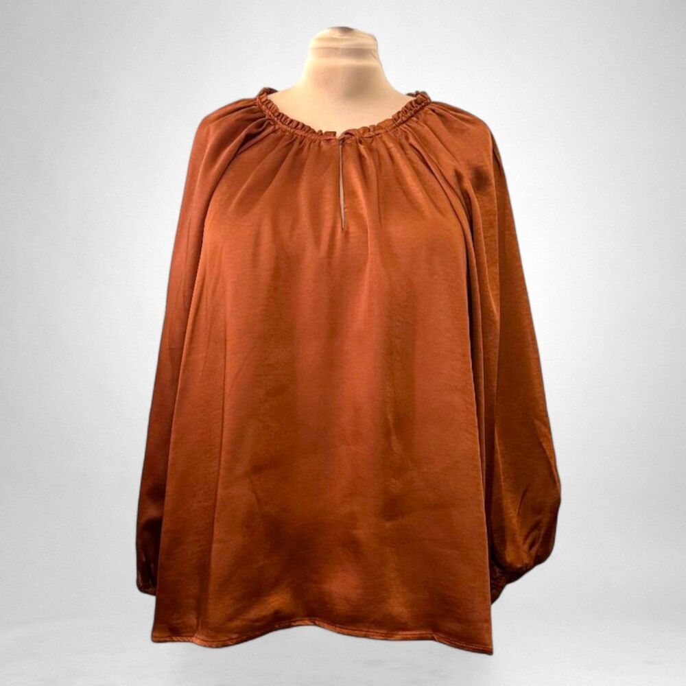 SUGARLIPS Chocolate Alcazar Raglan Sleeve Satin Blouse, NEW! Size 3X 3XL